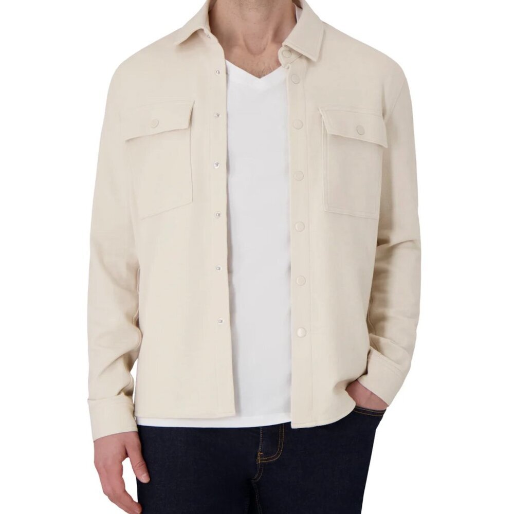 Report Collection Beige Button-Up Shirt Men’s Long Sleeve Twill Overshirt